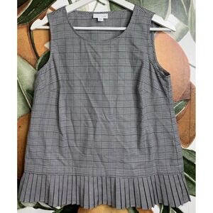 J Jill XSP Plaid Black & White Sleeveless Pleated Hem Cotton Blend Top Blouse
